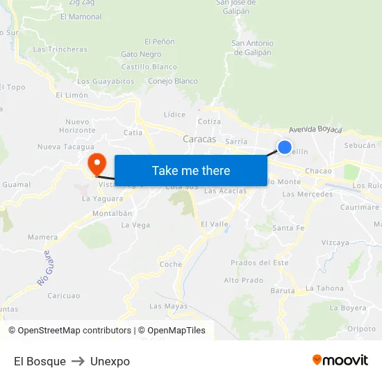 El Bosque to Unexpo map