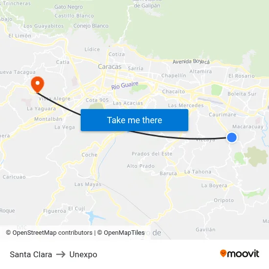 Santa Clara to Unexpo map