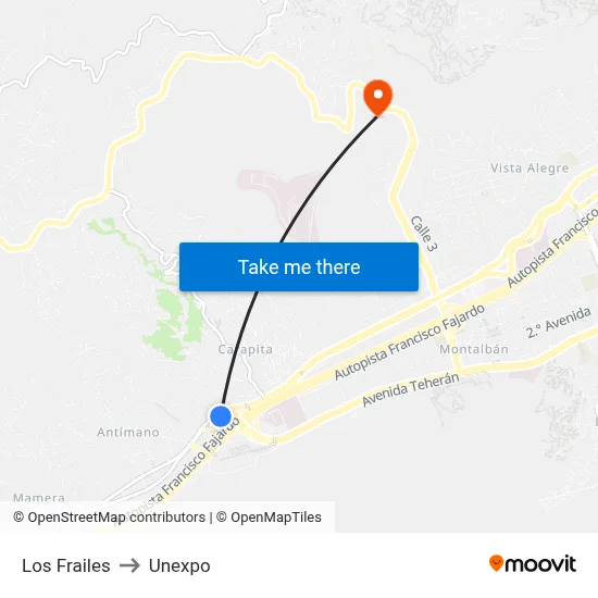 Los Frailes to Unexpo map