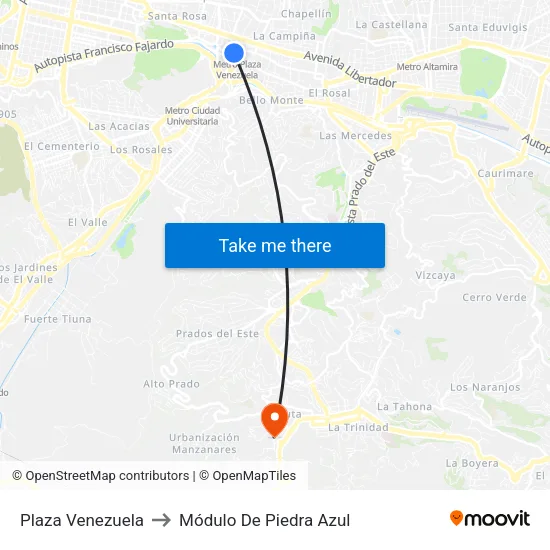 Plaza Venezuela to Módulo De Piedra Azul map