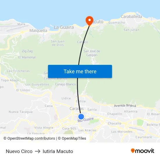 Nuevo Circo to Iutirla Macuto map