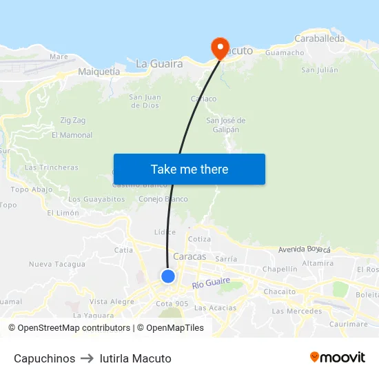 Capuchinos to Iutirla Macuto map