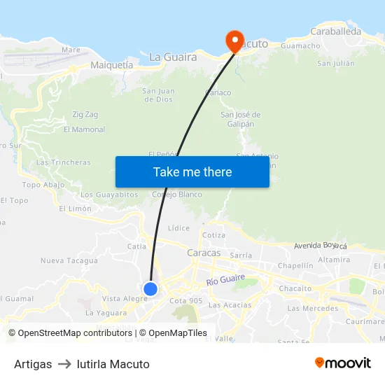 Artigas to Iutirla Macuto map