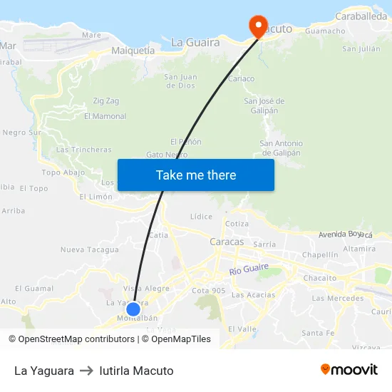 La Yaguara to Iutirla Macuto map
