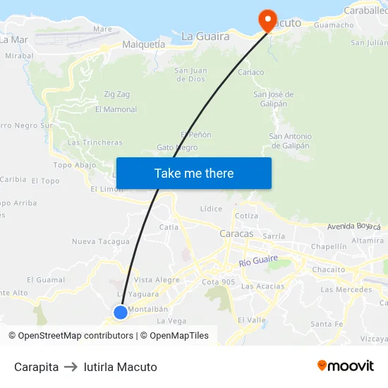 Carapita to Iutirla Macuto map