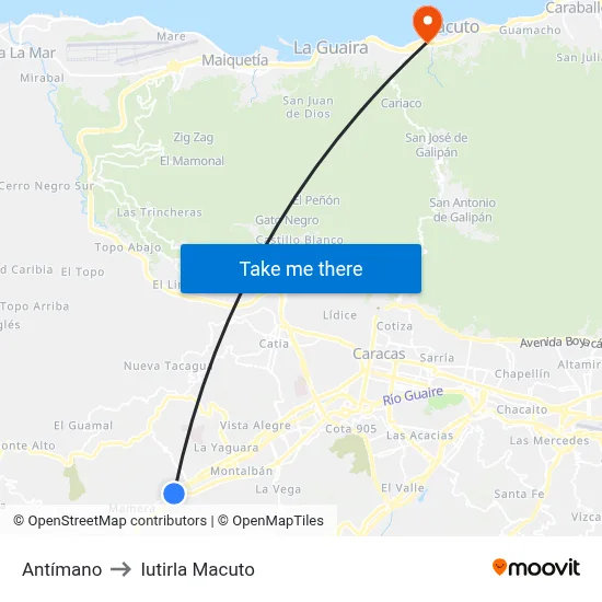 Antímano to Iutirla Macuto map