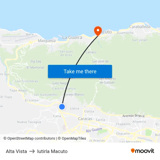 Alta Vista to Iutirla Macuto map