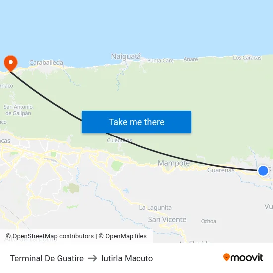 Terminal De Guatire to Iutirla Macuto map