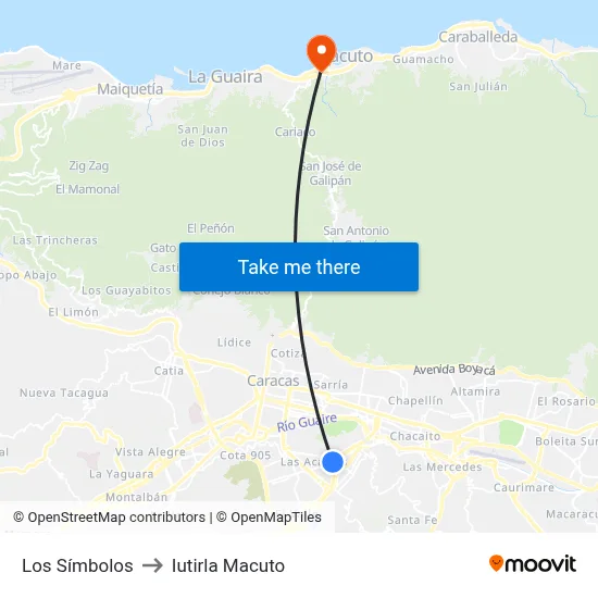 Los Símbolos to Iutirla Macuto map