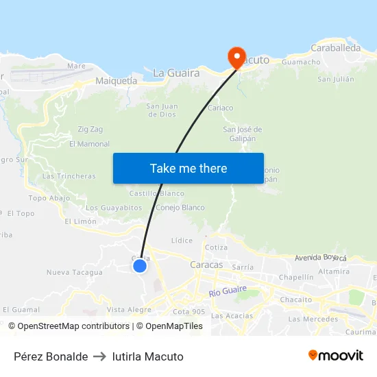Pérez Bonalde to Iutirla Macuto map
