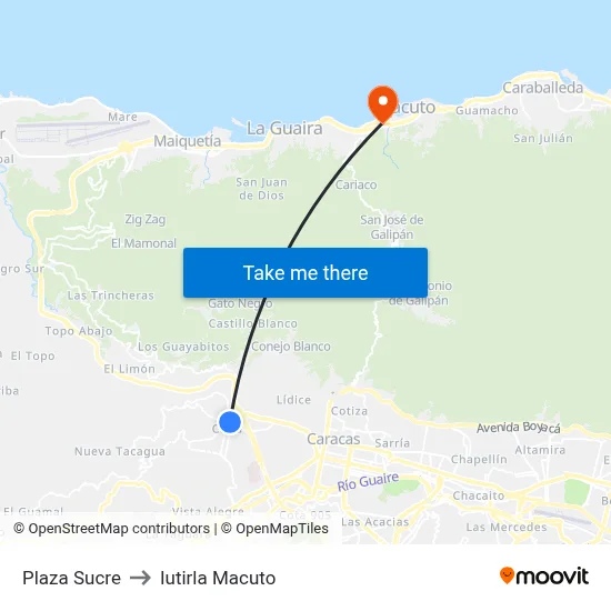 Plaza Sucre to Iutirla Macuto map