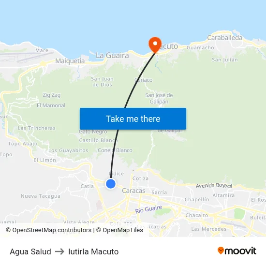 Agua Salud to Iutirla Macuto map
