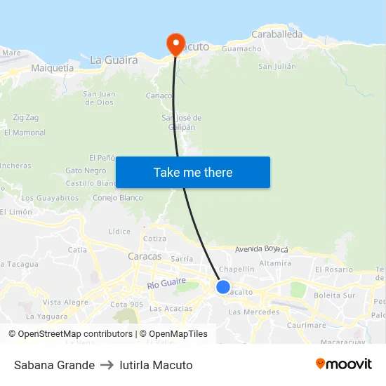 Sabana Grande to Iutirla Macuto map