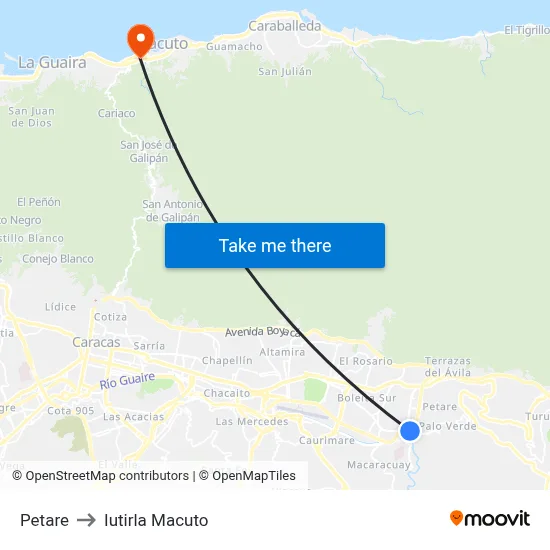 Petare to Iutirla Macuto map