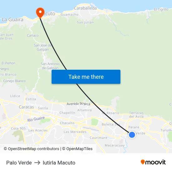 Palo Verde to Iutirla Macuto map