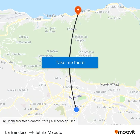 La Bandera to Iutirla Macuto map