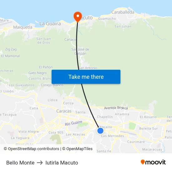 Bello Monte to Iutirla Macuto map