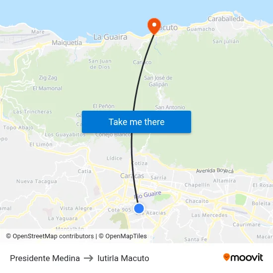 Presidente Medina to Iutirla Macuto map