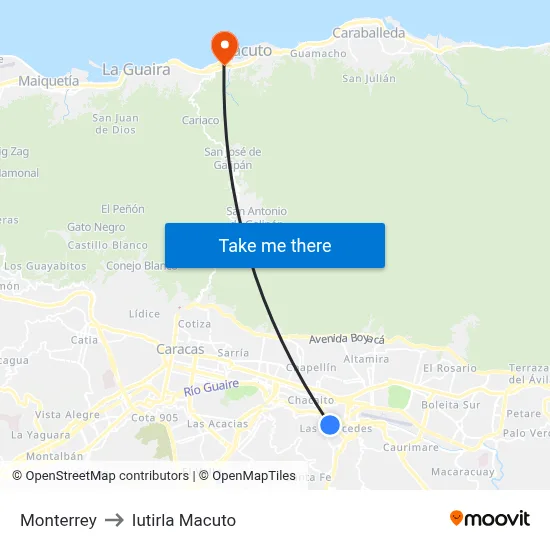Monterrey to Iutirla Macuto map