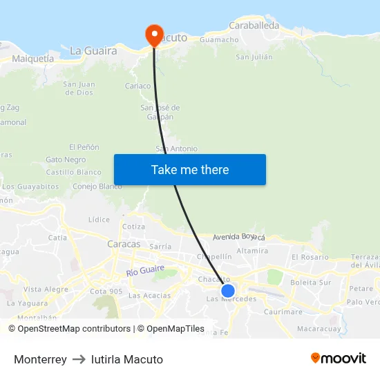 Monterrey to Iutirla Macuto map
