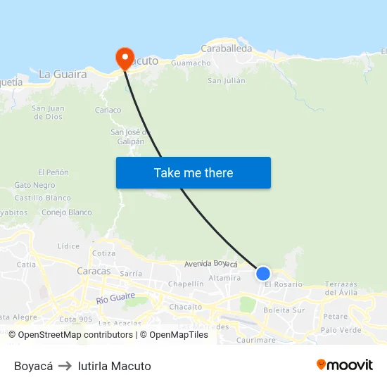 Boyacá to Iutirla Macuto map