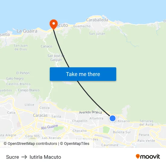 Sucre to Iutirla Macuto map