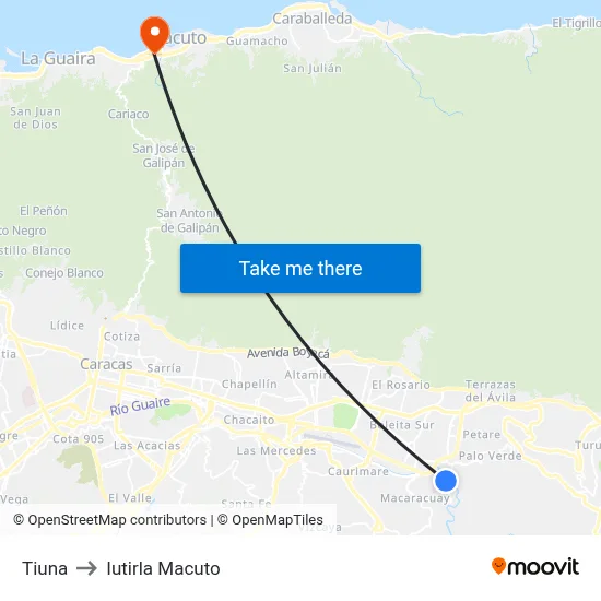 Tiuna to Iutirla Macuto map
