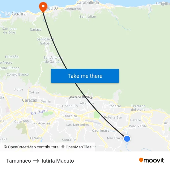 Tamanaco to Iutirla Macuto map