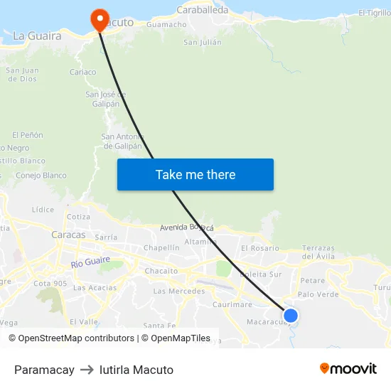 Paramacay to Iutirla Macuto map