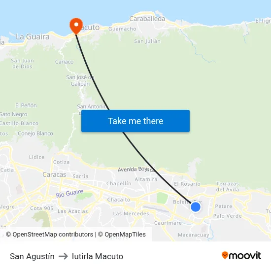 San Agustín to Iutirla Macuto map