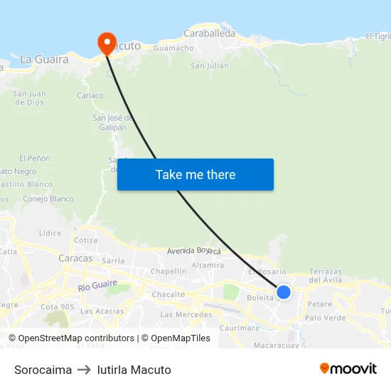 Sorocaima to Iutirla Macuto map