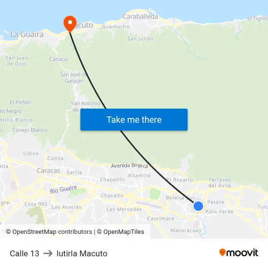 Calle 13 to Iutirla Macuto map