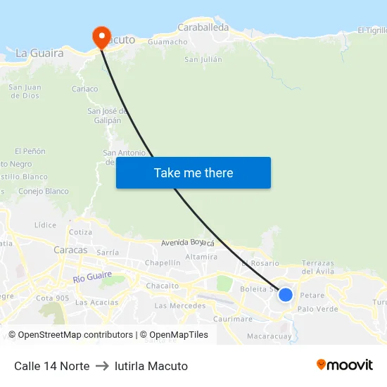 Calle 14 Norte to Iutirla Macuto map
