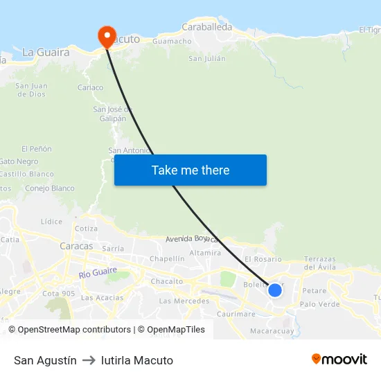 San Agustín to Iutirla Macuto map