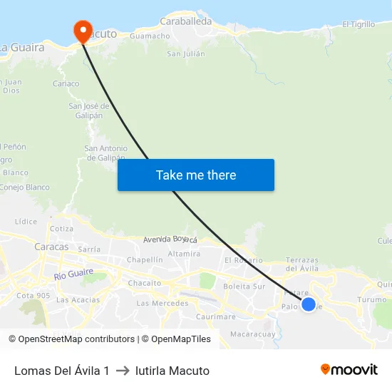 Lomas Del Ávila 1 to Iutirla Macuto map