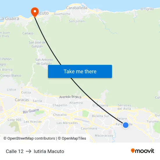 Calle 12 to Iutirla Macuto map