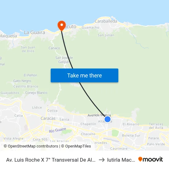 Av. Luis Roche X 7° Transversal De Altamira to Iutirla Macuto map