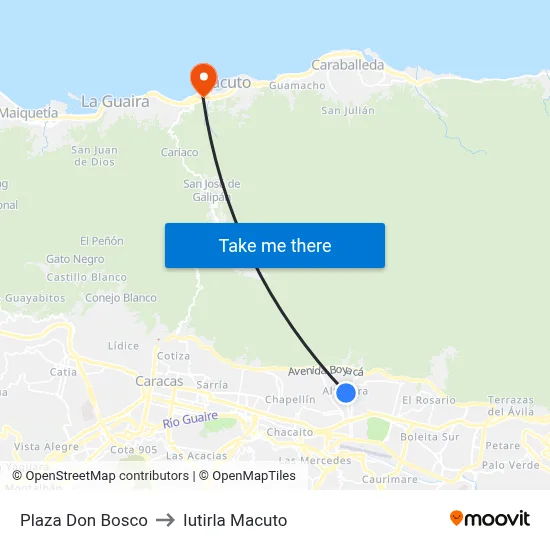 Plaza Don Bosco to Iutirla Macuto map