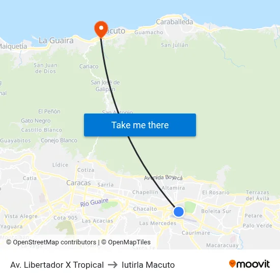 Av. Libertador X Tropical to Iutirla Macuto map