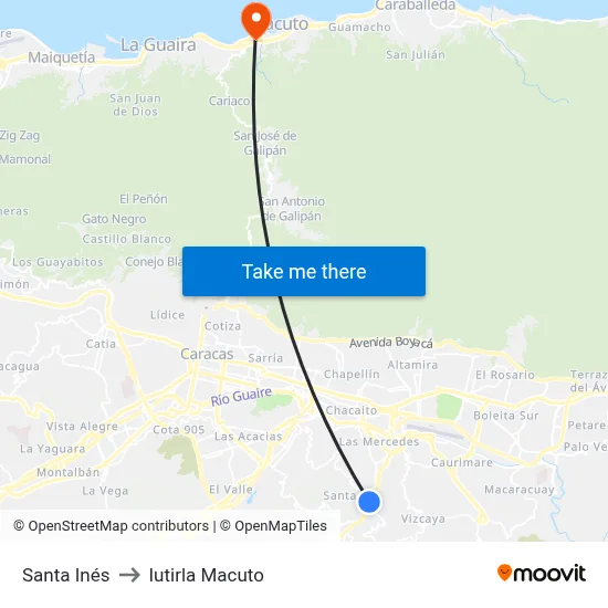 Santa Inés to Iutirla Macuto map