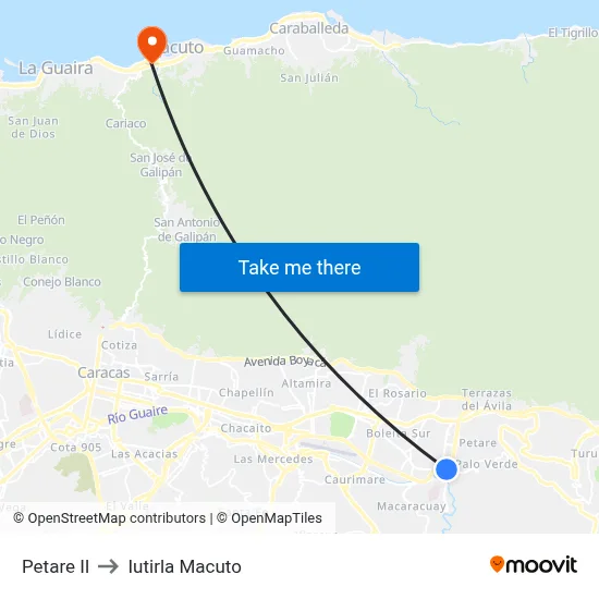 Petare II to Iutirla Macuto map