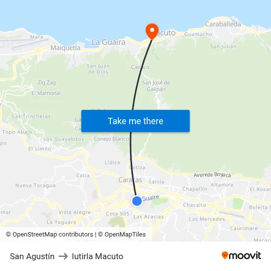 San Agustín to Iutirla Macuto map