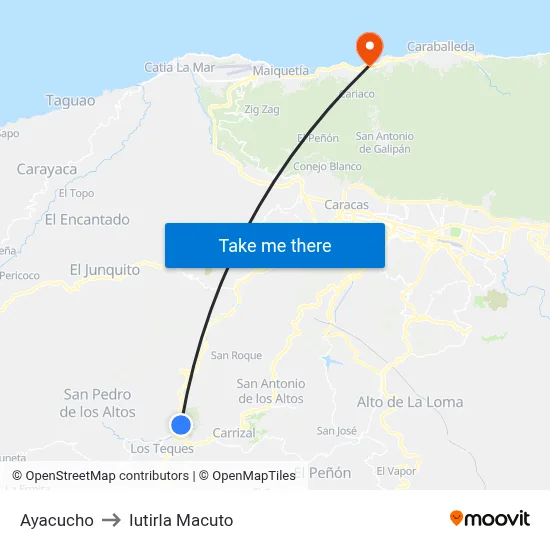 Ayacucho to Iutirla Macuto map