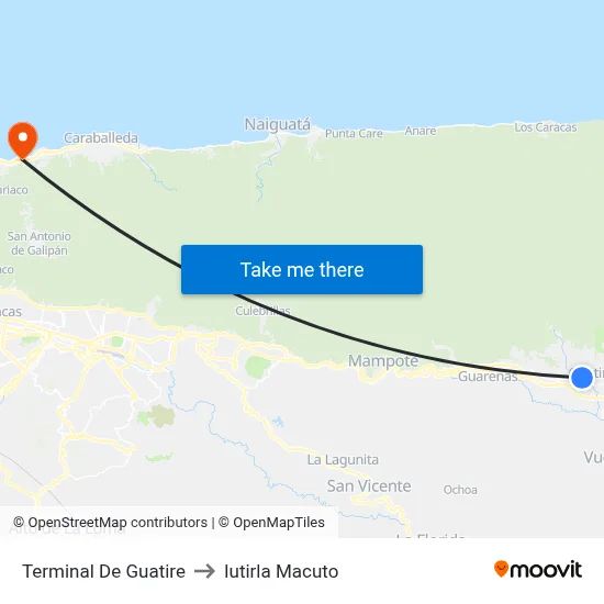 Terminal De Guatire to Iutirla Macuto map