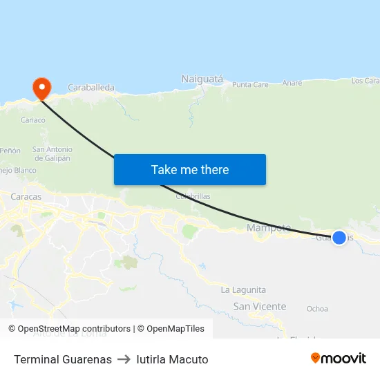 Terminal Guarenas to Iutirla Macuto map