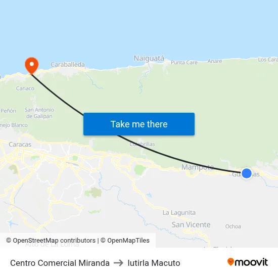 Centro Comercial Miranda to Iutirla Macuto map