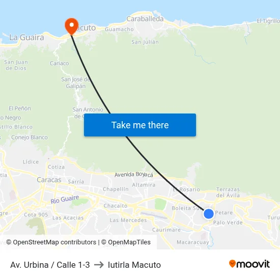 Av. Urbina / Calle 1-3 to Iutirla Macuto map