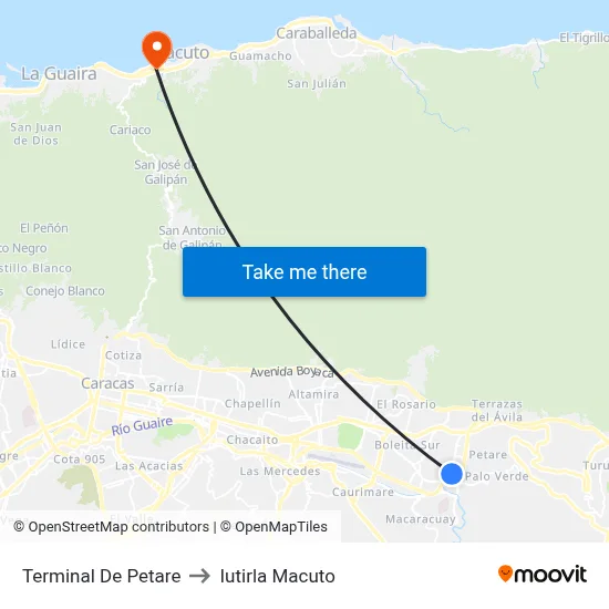 Terminal De Petare to Iutirla Macuto map