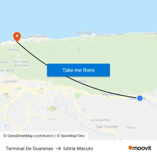 Terminal De Guarenas to Iutirla Macuto map