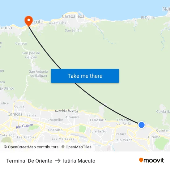 Terminal De Oriente to Iutirla Macuto map